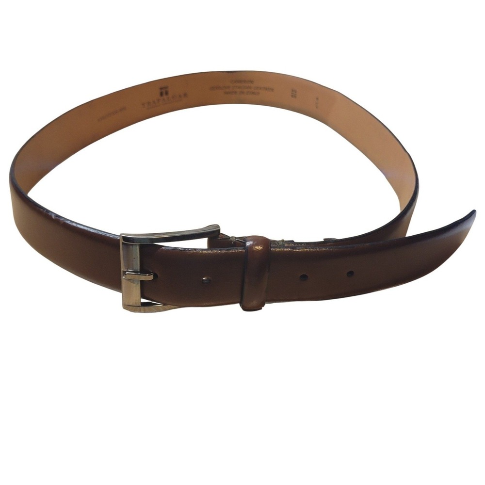 Trafalgar Cameron Mens Brown Italian Leather Dress Belt 34 Made in Italy
